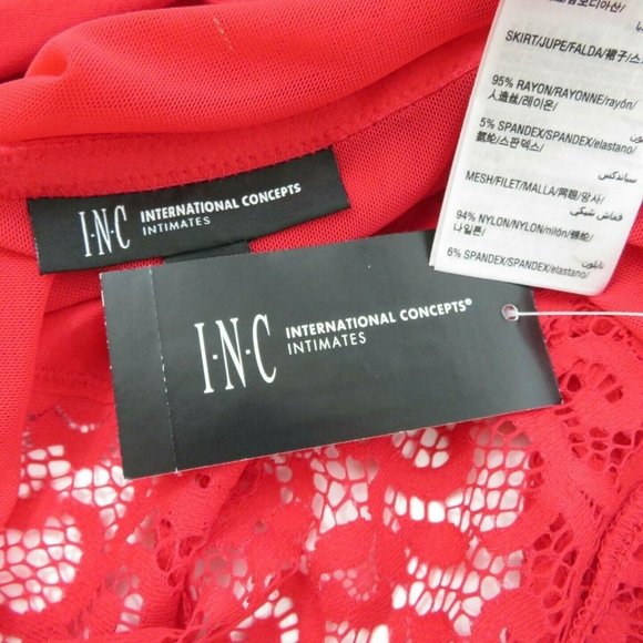 INC Women's Gown Red M Soft Knit Chemise Nightgown Lace Detail V-Neck Sleepwear - Picture 5 of 12